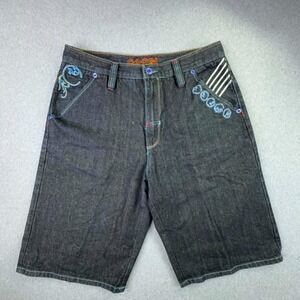 COOGI Denim Shorts Mens 38 Black‎ Embroidered Y2K Hip Hop Streetwear MCMLXIX
